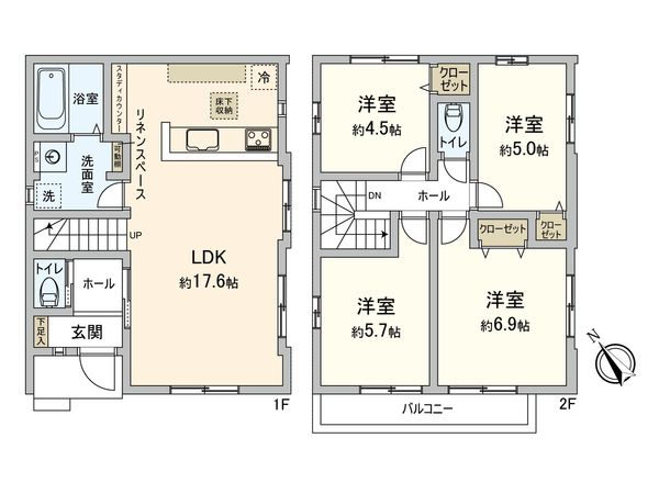 前原西6丁目 新築戸建2号棟 間取図(平面図) 前原西6丁目 新築戸建2号棟 間取図(平面図)