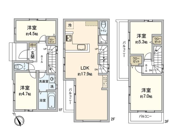 前原西6丁目 新築戸建3号棟 間取図(平面図) 前原西6丁目 新築戸建3号棟 間取図(平面図)