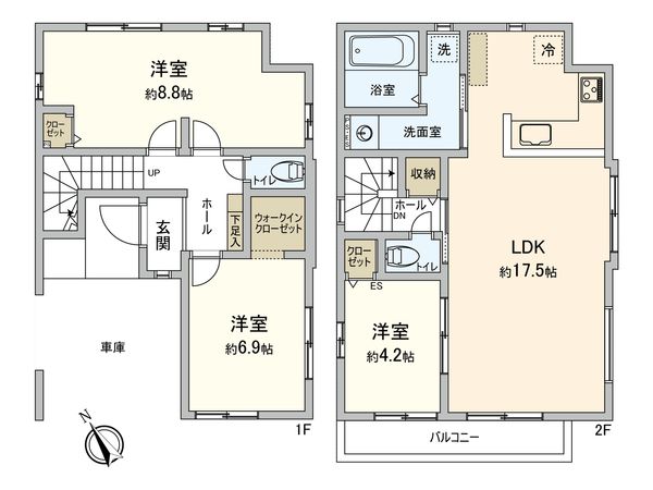 前原西6丁目 新築戸建6号棟 間取図(平面図) 前原西6丁目 新築戸建6号棟 間取図(平面図)