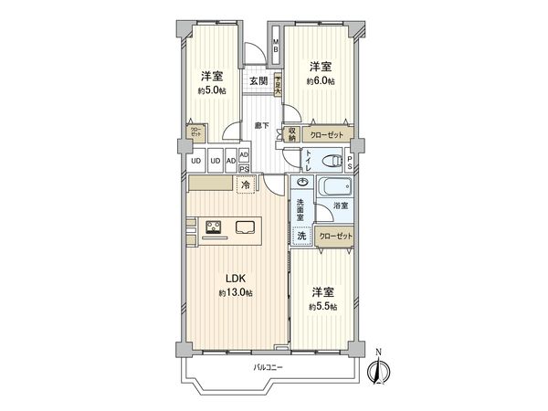 はざま台サンハイツ 3号棟 間取図(平面図)