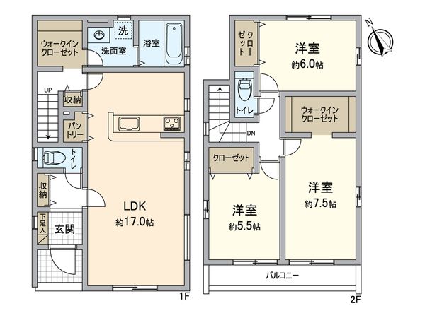 酒々井町中央台一丁目戸建 2号棟 間取図(平面図) 酒々井町中央台一丁目戸建 2号棟 間取図(平面図)