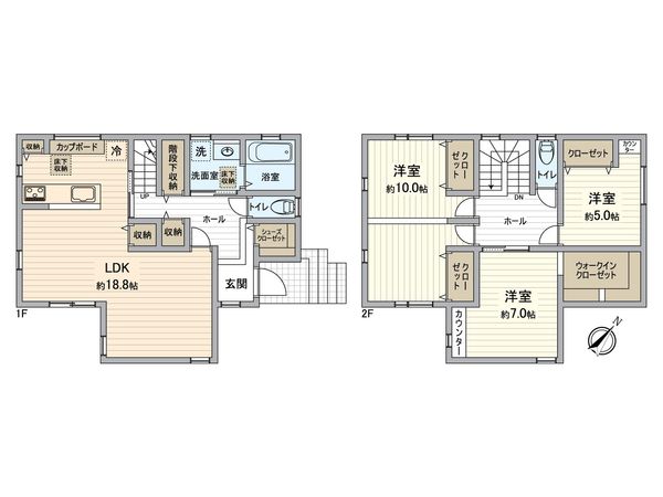 成田市大清水 新築戸建 2号棟 間取図(平面図)