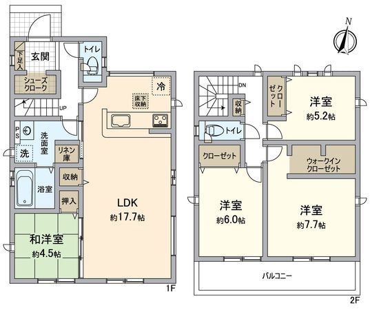 成田市橋賀台5期 新築戸建 1号棟 間取図(平面図)