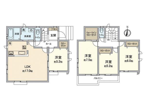 成田市玉造Ⅱ 新築戸建 2号棟 間取図(平面図) 成田市玉造Ⅱ 新築戸建 2号棟 間取図(平面図)