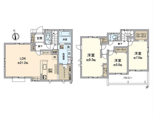 船橋市坪井東1丁目 新築戸建 2号棟 間取図(平面図) 船橋市坪井東1丁目 新築戸建 2号棟 間取図(平面図)