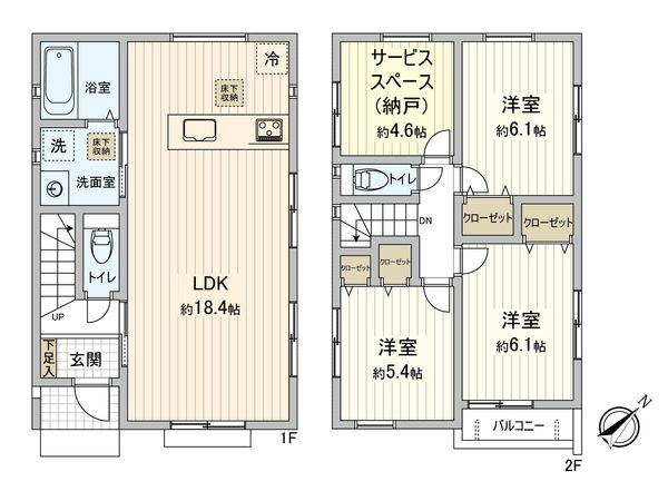 船橋市八木が谷1丁目 新築戸建 1号棟 間取図(平面図) 間取図(平面図)