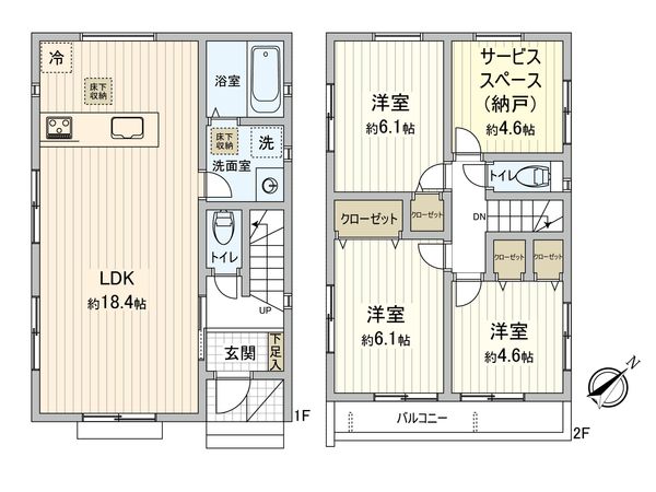 船橋市八木が谷1丁目 新築戸建 2号棟 間取図(平面図) 間取図(平面図)