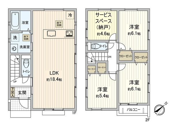 船橋市八木が谷1丁目 新築戸建 1号棟 間取図(平面図)