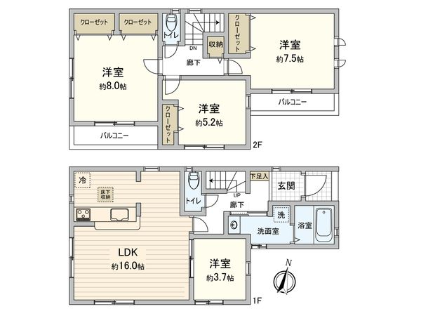 市川市原木4丁目新築戸建 1号棟 間取図(平面図) 市川市原木4丁目新築戸建 1号棟 間取図(平面図)
