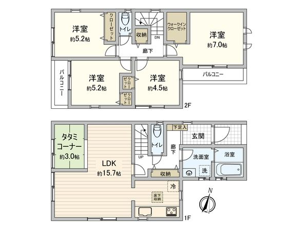 市川市原木4丁目新築戸建 2号棟 間取図(平面図) 市川市原木4丁目新築戸建 2号棟 間取図(平面図)