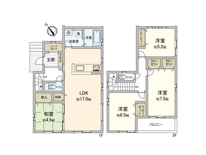 市川市南大野2丁目 新築戸建2号棟 間取図(平面図)