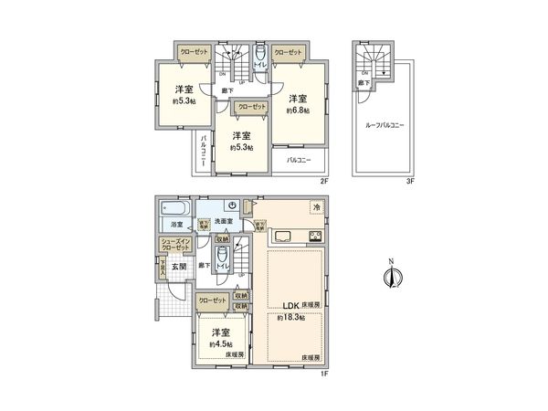 松戸市栗山 新築戸建 1号棟 間取図(平面図) 松戸市栗山 新築戸建 1号棟 間取図(平面図)