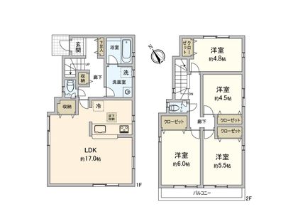 市川市八幡6丁目 新築戸建 2号棟 間取図(平面図)