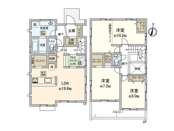 市川市北方3丁目 新築戸建 1号棟 間取図(平面図) 市川市北方3丁目 新築戸建 1号棟 間取図(平面図)