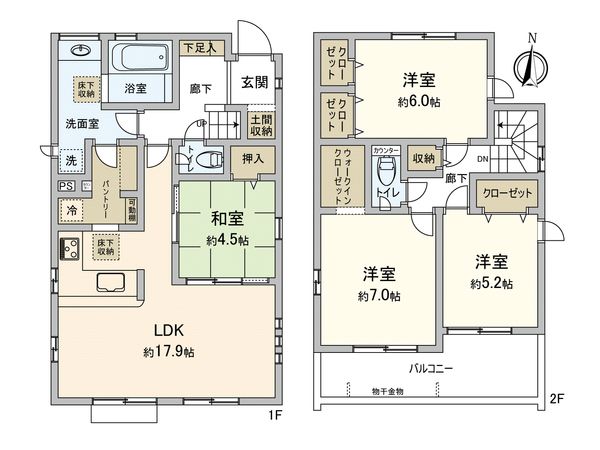 市川市北方3丁目 新築戸建 2号棟 間取図(平面図) 市川市北方3丁目 新築戸建 2号棟 間取図(平面図)