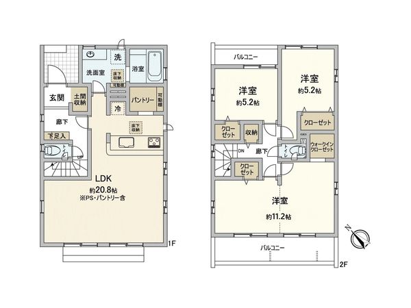 市川市下貝塚3丁目 新築戸建 2号棟 間取図(平面図)