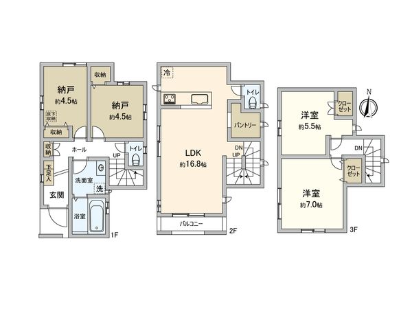 大田区西六郷2丁目新築戸建 3号棟 間取図(平面図) 大田区西六郷2丁目新築戸建 3号棟 間取図(平面図)