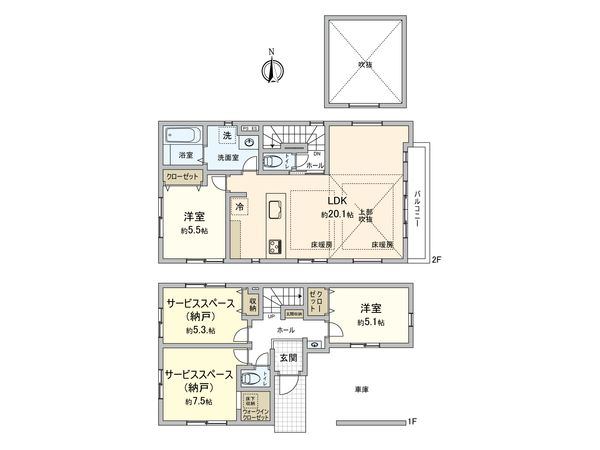 大田区西六郷1丁目 新築戸建1号棟 間取図(平面図) 間取図(平面図)