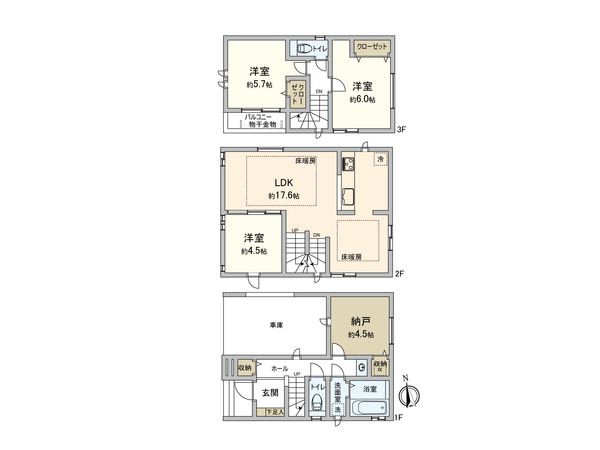 大田区北糀谷1丁目 1号棟 間取図(平面図) 大田区北糀谷1丁目 1号棟 間取図(平面図)