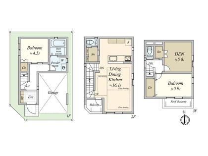 大田区西蒲田5丁目 新築戸建 間取図(平面図)