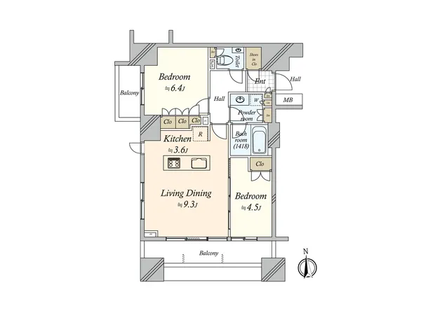 南西角部屋２面バルコニーで明るいお部屋です各洋室にクローゼット設置されています