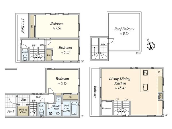 品川区上大崎1丁目 土地 建物プラン例 (間取り図)