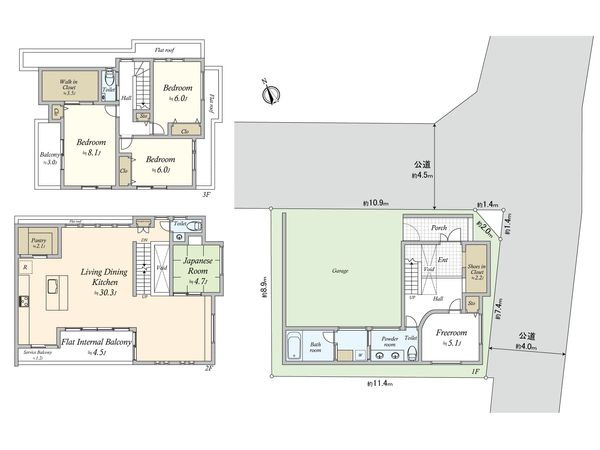 目黒区三田2丁目建築条件付土地 区画図+建物プラン例 区画図+建物プラン例