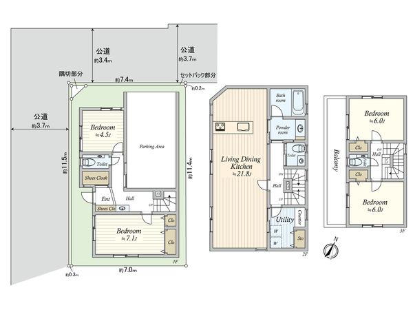 目黒区目黒3丁目新築戸建 間取図(平面図) 目黒区目黒3丁目新築戸建 間取図(平面図)