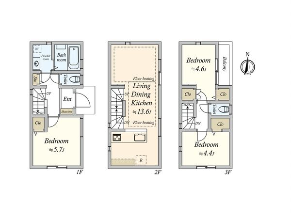 大田区大森北6丁目 新築戸建 間取図(平面図) 大田区大森北6丁目 新築戸建 間取図(平面図)