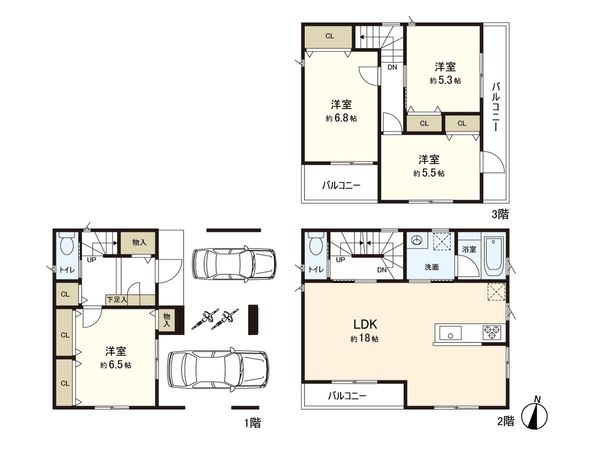さいたま市緑区太田窪1丁目 1号棟 間取図(平面図) 間取図(平面図)