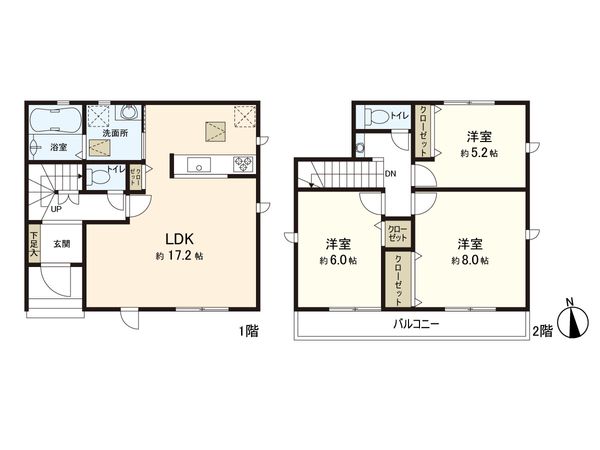 さいたま市緑区道祖土4丁目 2号棟 間取図(平面図) さいたま市緑区道祖土4丁目 2号棟 間取図(平面図)