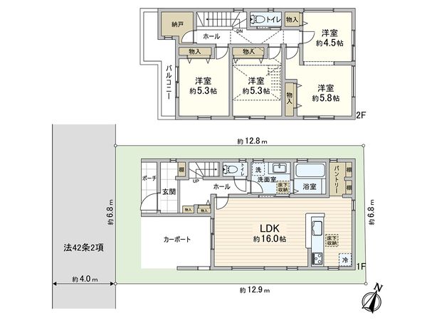 川口市鳩ヶ谷本町3丁目 2号棟 間取図(平面図)