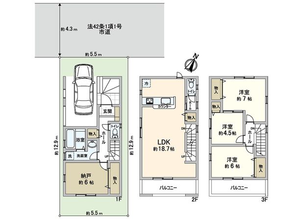 川口市鳩ヶ谷本町2丁目 2号棟 間取図(平面図) 川口市鳩ヶ谷本町2丁目 2号棟 間取図(平面図)