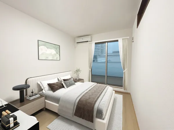 洋室（約6.3帖）にはウォークインクローゼットがございます♪※画像は実際の室内写真にCGにて再現したに家具・調度品の配置例をCG合成したもので、実際とは多少異なります。