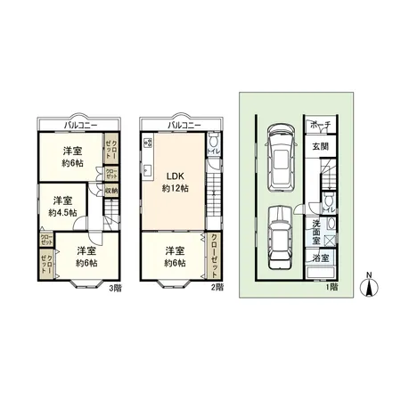3階建て4LDKの間取図です。