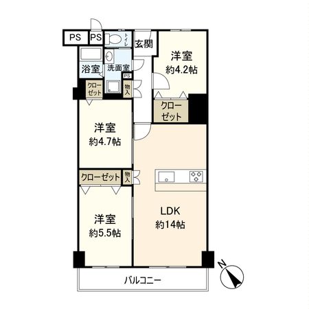 クローバーハイツ森小路二号棟 間取図(平面図)