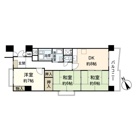 11階建て3階部分に位置する3DKのお部屋です。