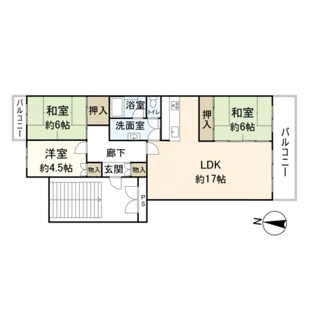 最上階部分に位置する3LDKのお部屋です。