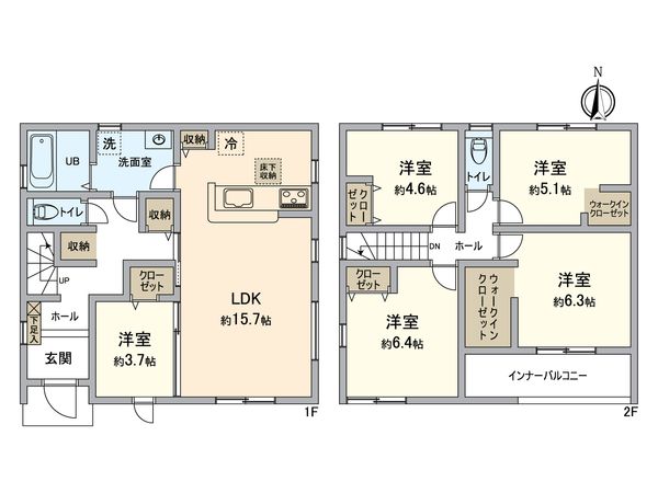 小牧市大字久保一色 2号棟 間取図(平面図) 小牧市大字久保一色 2号棟 間取図(平面図)