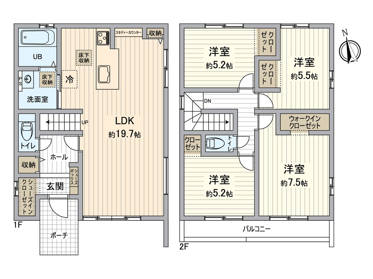 春日井市不二ガ丘2丁目 2号棟 間取図(平面図) 間取図(平面図)