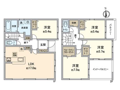 小牧市小木2丁目 3号棟 間取図(平面図)