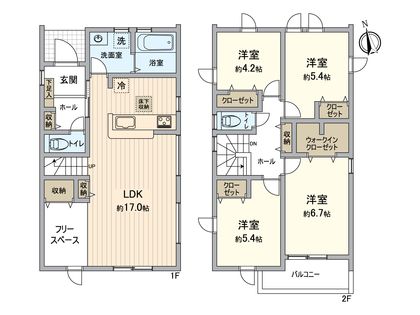 春日井市坂下町4丁目 新築戸建2号棟 間取図(平面図)
