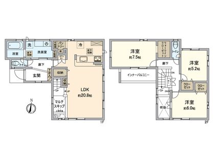 春日井市西高山町2丁目 2号棟 間取図(平面図)