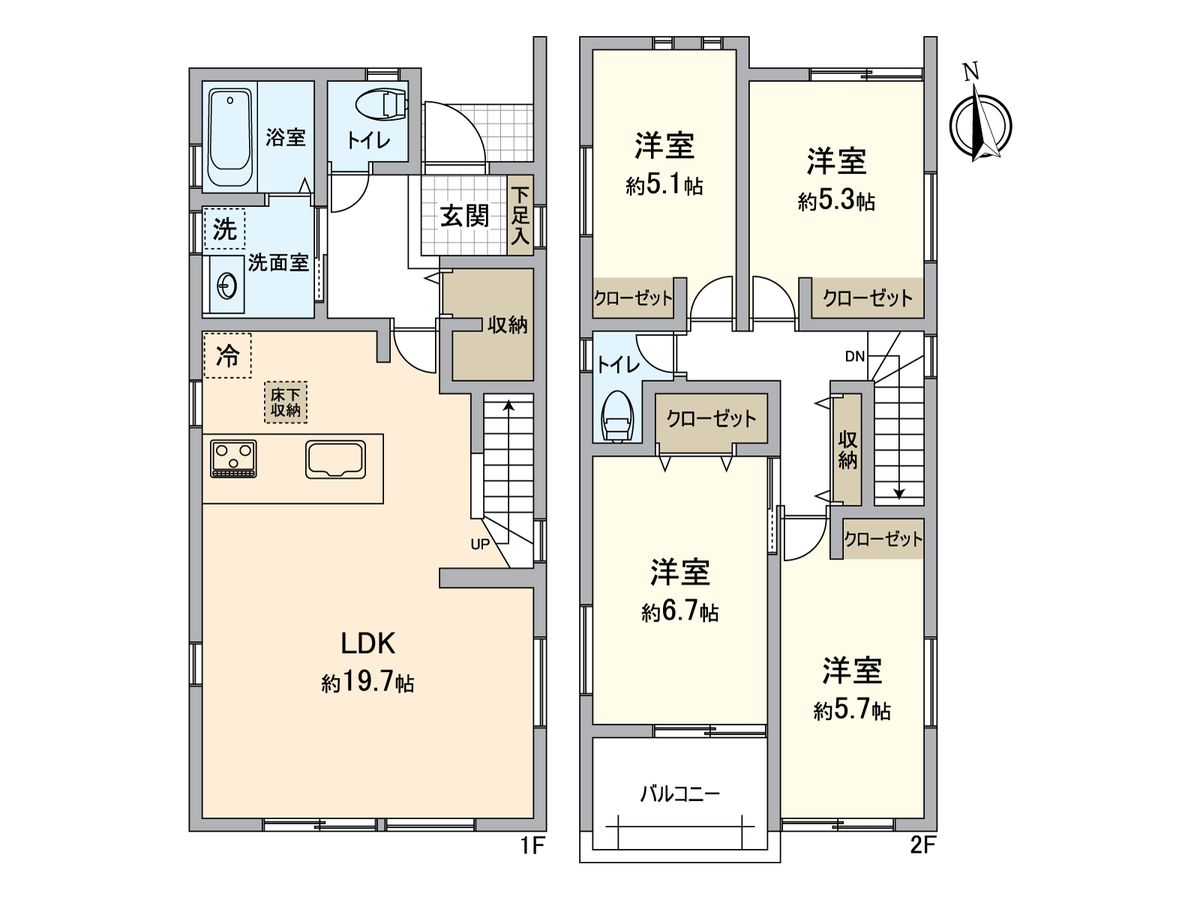 小牧市小牧2丁目 1号棟 間取図(平面図) 間取図(平面図)