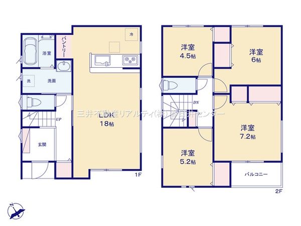 小牧市藤島1丁目 1号棟 間取図(平面図) 小牧市藤島1丁目 1号棟 間取図(平面図)