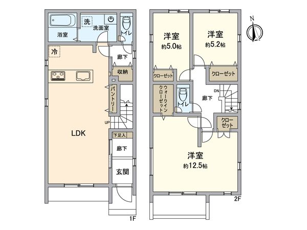 春日井市気噴町北1丁目 2号棟 間取図(平面図)