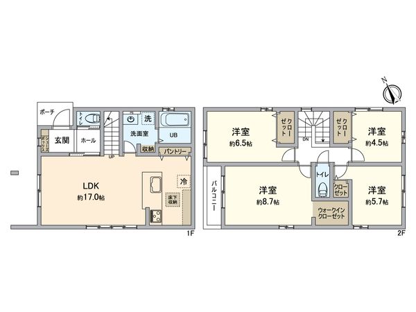 小牧市藤島2丁目 1号棟 間取図(平面図) 小牧市藤島2丁目 1号棟 間取図(平面図)