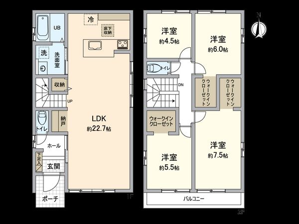 小牧市久保一色南2丁目 2号棟 間取図(平面図) 小牧市久保一色南2丁目 2号棟 間取図(平面図)