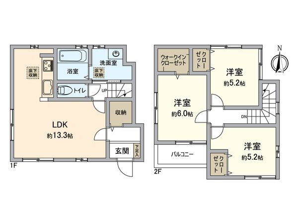 小牧市大字東田中 B号棟 間取図(平面図) 小牧市大字東田中 B号棟 間取図(平面図)