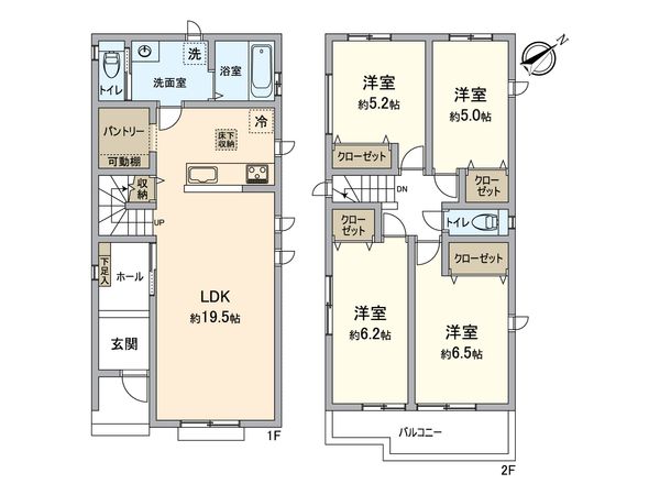 小牧市小松寺5丁目 E号棟 間取図(平面図) 小牧市小松寺5丁目 E号棟 間取図(平面図)